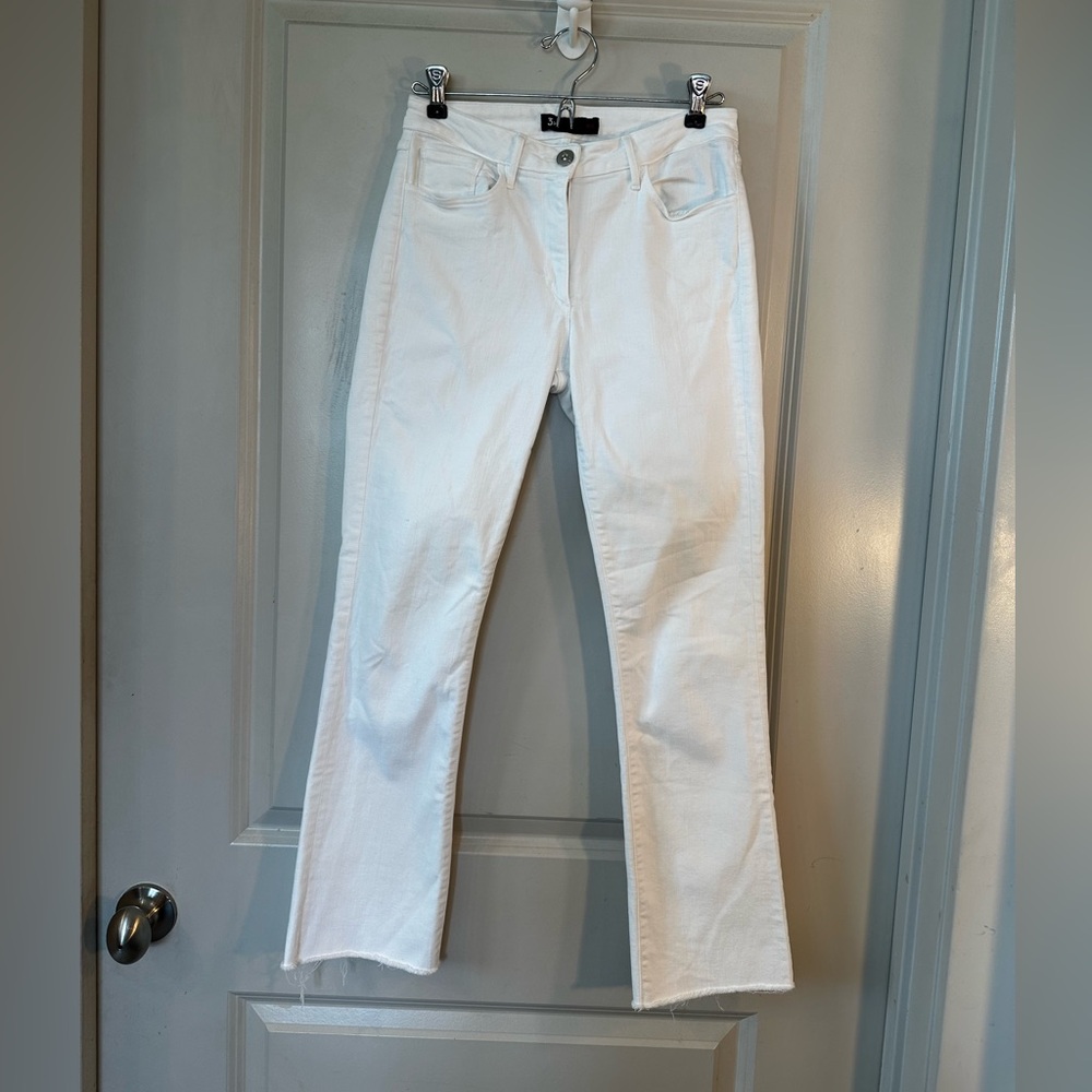 Anthropologie 3X1 NYC White Tear Stretch Straight Slight Flare Crop Jeans, 26
